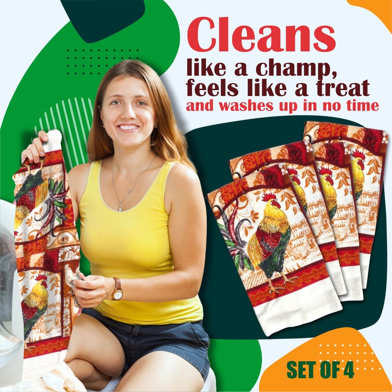 Lobyn Value Packs â€“ 4-Pack Red Rooster Kitchen Towels, 15x25 Lightweight Cotton-Poly Blend, Absorbent Dish Towels with Farmhouse Country Design - Image 5